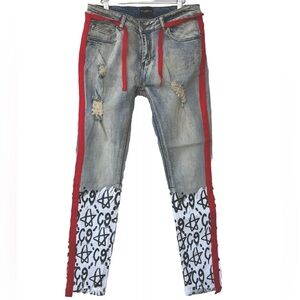 Cooper 9 Los Angeles Jeans Men's Sz 32 Graffiti Stripe Distressed Y2K Streetwear